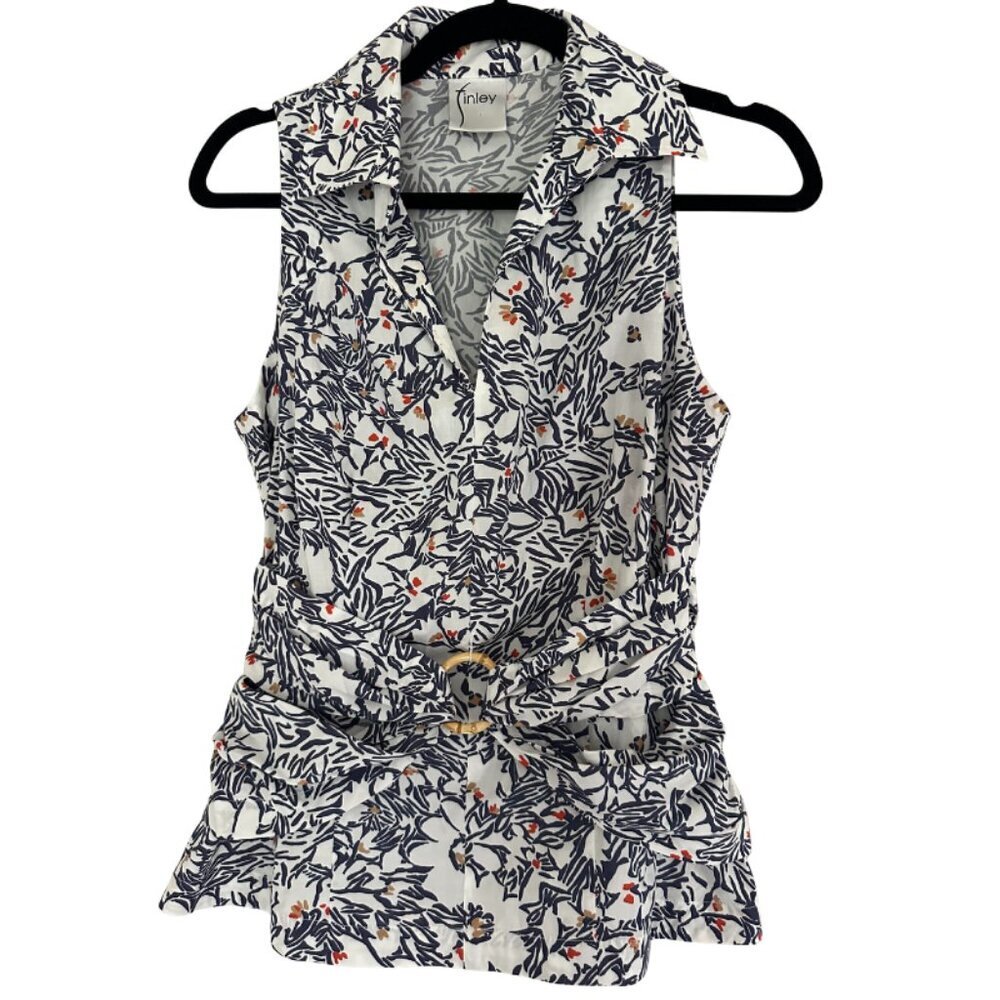 Finley Floral Peplum Top Bamboo Ring Buckle Sleeveless Blouse - XS